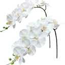 Fnize Orchid Stems Artificial Flowers Real Touch Latex Faux Phalaenopsis Branches 9 Large Blooms 38 Inches 2pcs White