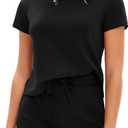 EXLURA Womens Summer 2 Piece Short Skirt Sets Short Sleeve Tshirt Matching Tennis Skort Dressy Cotton Travel Vacation Outfits (Medium, Black)