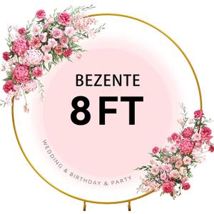 Bezente 8ft Round Backdrop Stand, Golden Metal Balloon Arch Stand, Stable Wedding Arch Circle Backdrop Stand Frame for Wedding Birthday Baby Shower Party Decoration