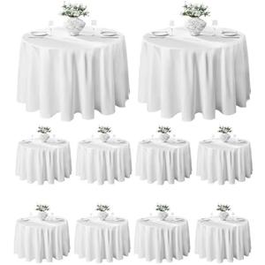 VidaFete Round Tablecloth 132inch 10 Pack Polyester Table Cloth, Stain Wrinkle Resistant Polyester Dining Table Cover for Kitchen Dinning Party Wedding Rectangular Tabletop Buffet Decoration(White)