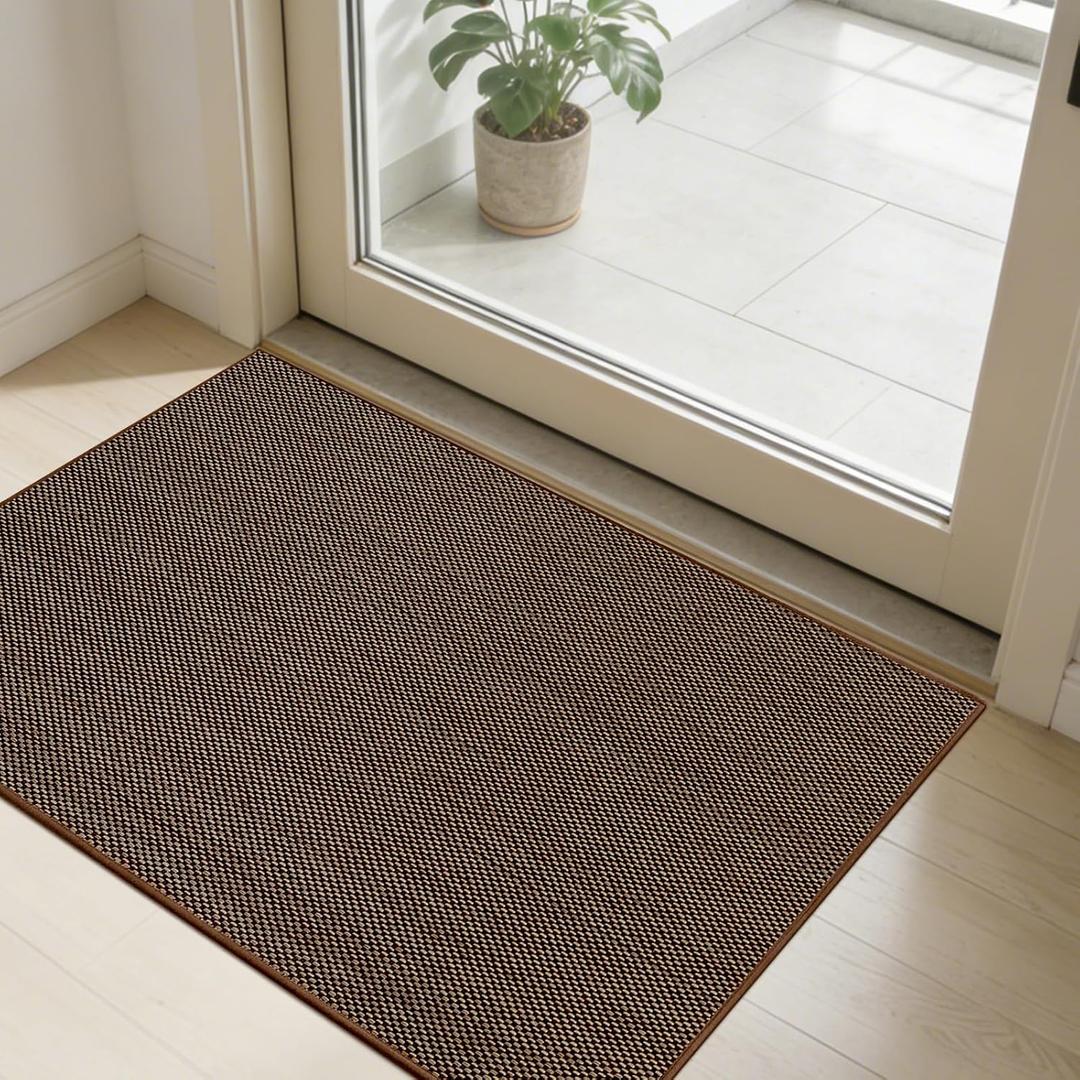 SMILOOL Front Door Mat Indoor Entrance, 24" x 36" Non-Slip Inside Door Mats for Entryway, Dirt Resistant and Absorbent Washable Doormat, Low Profile Entry Way Doormats for Patio, Porch, Dark Brown