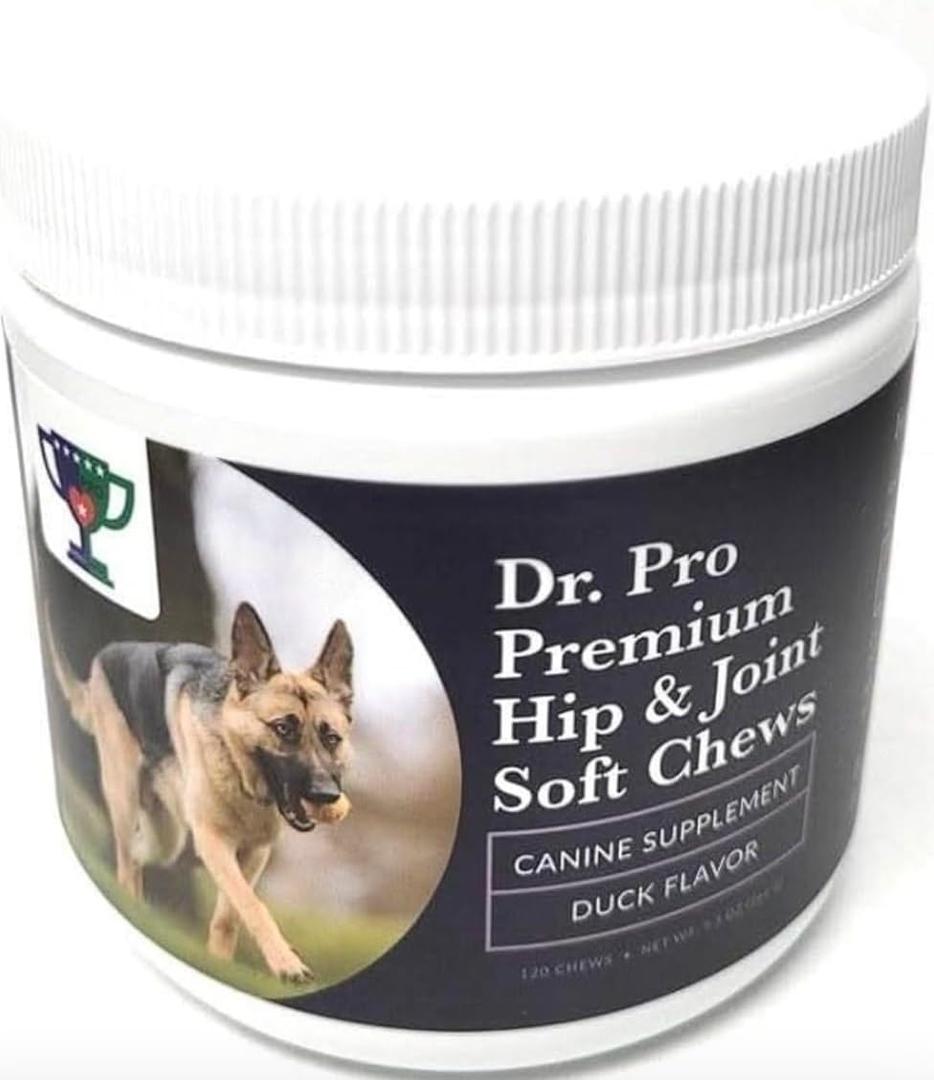 Dr. Pro, Premium Hip & Joint Soft Chews Supplement for Dogs, 120 Chews, Duck Flavor, for All Breeds.