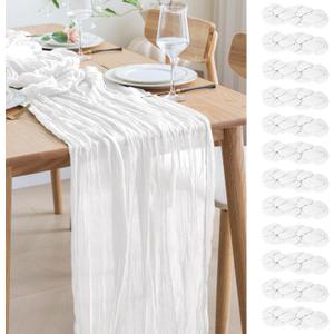 Asee'm 12pcs Cheesecloth Table Runner 120 Inches Long Ivory Boho Gauze Cheese Cloth Runner 10FT Rustic Sheer Table Runners for Christmas Wedding Party Baby Shower Spring Easter Decoration