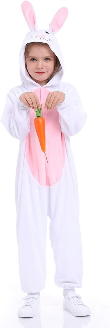 Unisex Animal Costume KidsPlush Hooded Animals Pajamas ChildHalloween Carnival Animal Kid Jumpsuit Boys & Girls (Medium, Bunny)