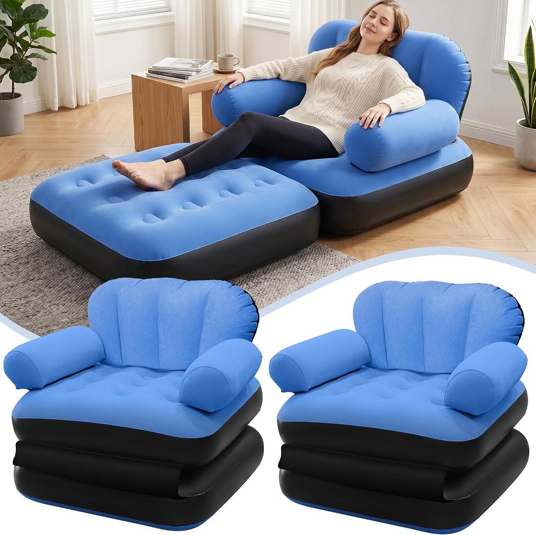 PRAXXIS Blow Up Pull Out Couch with Headboard,Inflatable Chair with Flocked Surface,Folding Inflatable Chairs for Adult,Portable Inflatable Sofa,Durable Inflatable Couch for Camping-2pcs