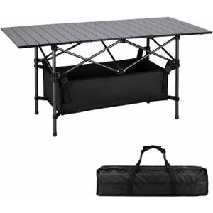 Moosinily Camping Table 4Ft Lightweight Metal Folding Picnic Camp Table Portable Roll-Up Design for Outdoor, Camp, Beach, BBQ, Patio, and Picnic with Carrying Bag 47.2''x21.6''x 19.69''
