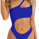 SherryDC Women's Sexy Cutout One Shoulder High Cut Cheeky One Piece Swimsuit Bathing Suit (Medium, Blue)