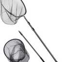 Large Fishing Net Saltwater Rubber Fishing Net Kayak Fishing Landing Net with Telescoping Handle Freshwater Fish Nets with Long Handle Extends 90-120inch