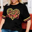Game Day Shirt Women: Team Fan T-Shirt Cute Football Heart Graphic Tees Casual Season Short Sleeve Tops (Black, XL)