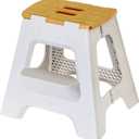 Vigar Compact Step Stool Foldable, 16-inch Two-Step Stools for Adults up to 330 Pound, Lightweight Stool, Non-Slip Folding Step Stool, Grey, Bamboo Print on Top