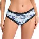 Morvia 10pcs Women's Gothic Contrast Lace Halloween Skull & Rose Print Hipster Panties Assorted Styles (Black, S)