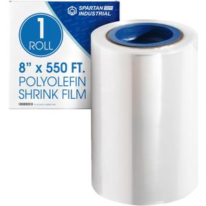 Spartan Industrial - 8" X 550' Polyolefin Centerfold Heat Shrink Wrap Roll - 80 Gauge Shrinkable Film for Packaging Books, Toys, Sporting Goods, Medical Supplies, and More