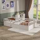 Twin Floor Bed with Door and Fence,Metal Montessori Bed,Solid Wood Playhouse Bedframe for Kids,Girls,Boys, No Box Spring Needed,Easy to Assembly White