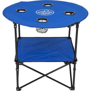 Rio Brands 28" Round Lightweight Fabric Portable Folding Beach Table with Cupholders, Blue