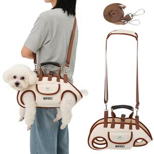 DZ Duozhan Dog Lift Harness for Small Dogs, Full Body Support Sling with Adjustable Handle for Senior Injured Disabled Pets, Hands-Free Shoulder Pet Carrier (Beige, Medium)