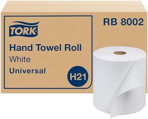 Tork Universal Hand Towel Roll White, Compatible with H21 Dispensers, 100% Recycled Fiber 6 Rolls x 800 Ft (RB8002)