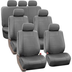 FH Group Car Seat Covers PU Leather 3 Row Car Seat Covers 7 Seater, Airbag Compatible and Split Bench - Fit Most Car, Truck, SUV, & Van (Solid Gray)