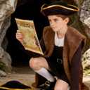 Kids Explorer Navigator Costume Set Boys Colonial Historical Role Play Outfit for Halloween Dress-Up L