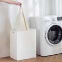 YOUDENOVA Handwoven Laundry Basket Hamper with Removable Bag and Lid, Collapsible Clothes Hamper with Handle, White