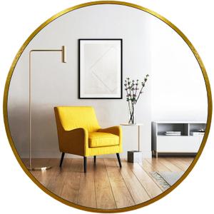 Oruii Gold Round Mirror, Golden Round Mirror 24 inch, Circle Wall Mirrors Metal Frame, Brass Circular Mirrors for Bathroom, Wall, Living Room, Entryway, Hallway, Vanity, Rustic