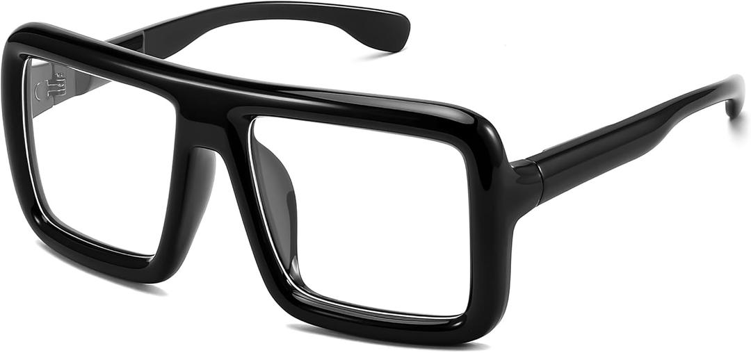 FEISEDY Square Oversized Blue Light Glasses Thick Fake Eyewear Frame for Women Men Nerd Glasses Costume Accessories B0241
