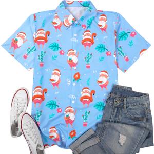 Christmas Hawaiian Shirt for Men Christmas in July Shirt Men Funny Santa Claus Graphic Summer Beach Button Down Tops