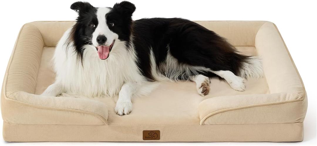 Bedsure Orthopedic Dog Beds Large Sized Dog - Washable Large Dogs Bed Waterproof, Big Comfort Pet Couch with Washable Removable Cover, Supportive Foam Pets Sofa with Nonskid Bottom, Light Khaki (35.0"L x 25.0"W x 6.5"Th)