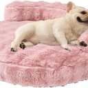 EHEYCIGA Medium Dog Bed and Large Cat Couch – Fluffy Faux Rabbit Fur Pet Sofa for Small and Medium Dogs, Washable Removable Cover, Waterproof and Non-Slip, 30 Inch, Pink