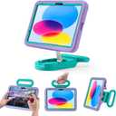 Kids Case for iPad (A16) 11th/10th Gen 10.9'' 2025/2022,Adjustable Portrait/Landscape Stand/Drop Proof with Handle,Child Friendly Case for iPad Air 11 (M4/M3/M2) 2026/2025/2024(Purplegreen)