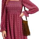 EXLURA Women's 2025 Fall Long Sleeve Party Swiss Dot Dress Smocked Ruffle Cocktail Mini Dresses (M)