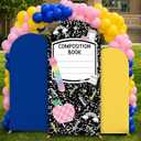 2 x Composition Notebook Backdrop Covers 4ft 5ft 6ft Back to School Stretchy Stand Spandex Arch Cover Background for Kid First Day of School Background for Kindergarten Party Decorations Supplies, 6ft x 2.6ft, 5ft x 2ft, 4ft x 1.6ft