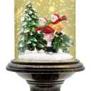 Christmas Snow Globe Candle Lantern with Timer, Rotating Glitter Water, Flameless LED Candle, Battery Operated (3AA), Vintage-Style Holiday Decoration for Tabletop & Mantel