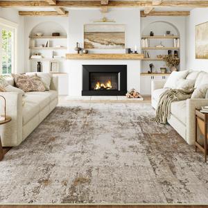 8x10 Washable Area Rug Brown Grey Neutral Abstract Living Room Bedroom Large Throw Rug Non Slip Soft Low Pile Indoor Floor Carpet for Dining Room Kitchen Office Entryway (8ft x 10ft (Rectangular))