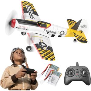 BEZGAR RC Plane, Drones for Kids, 6-axis Gyro Remote Control Airplane, RC Helicopter, Easy Control for Beginners Toys with Colorful LED Navigation Lights Yellow