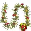 RECUTMS 6.5Ft Christmas Garland Decorations with Lights Artificial Red Berries and Pinecones Xmas Decorations for Home Wall Decor Red Berries