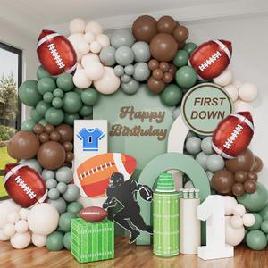 Football Balloon Garland Arch Kit Olive Green Sage Green Sand White Coffee Brown Balloons with Football Foil Balloon for Sport Birthday Party Sport Theme Party Decorations
