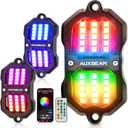 Auxbeam 2 Pods RGB Rock Lights with Brake Mode LED Dynamic Color Changing Underglow Kit w/Bluetooth APP&Remote Control Music Voice Sync Waterproof for Trucks ATV Car  (NO Controller)