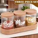 Best Mom Ever Glass Spice Jars Set with Cork Lids and Tray, 3-Piece Seasoning Storage Jars for Kitchen for Mom