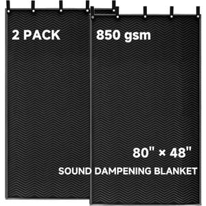 2 Pcs Large Sound Dampening Blanket 48" x 80", 850GSM Acoustic Sound Blanket with Grommets,Heavy Duty Studio Sound Absorption Blankets,Acoustic Blanket Noise Reduce,Light Blocker,Moving Blankets