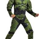 Halo Infinite Master Chief Costume, Kids Size Muscle Padded Video Game Inspired Character Jumpsuit (Medium (7-8))