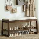 Shoe Rack Bench with Cushion, 2-Tier Entryway Bench with Storage for Front Entrance, Hallway Living Room Bedroom (Walnut, 39.4")