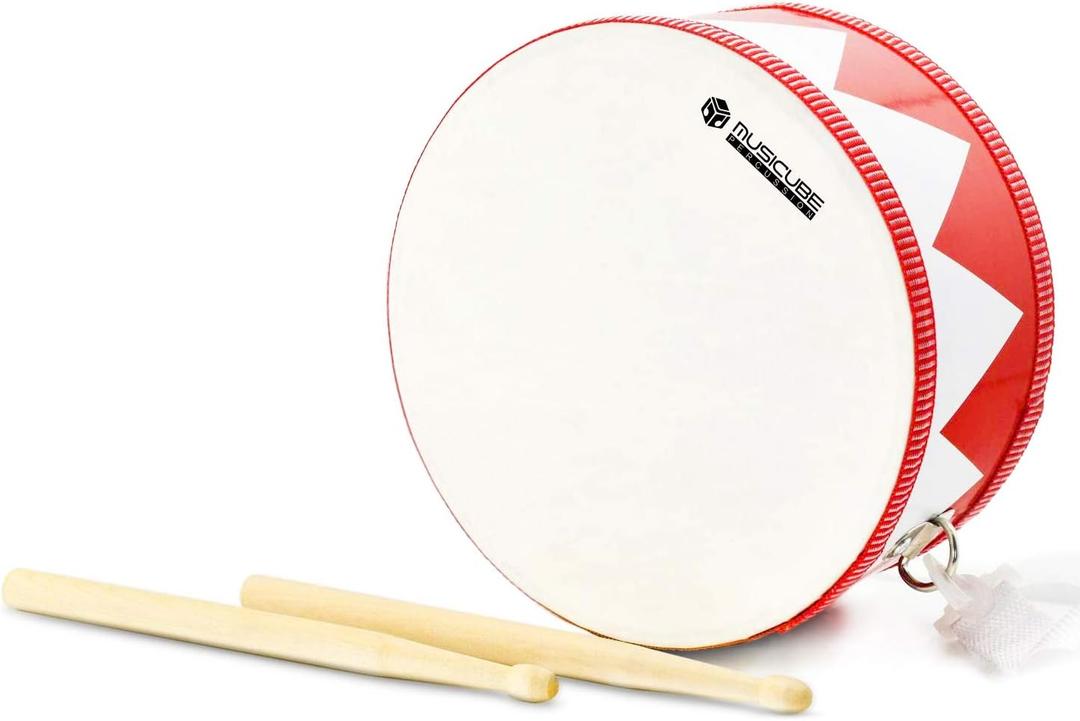 Kids Drum Set 8-Inch Wooden Drum Toys with an Adjustable Strap and 2 Drumsticks Educational Baby Musical Toys Drum Sensory Musical Instrument Toys for Toddler Boys & Girls Gift Packing