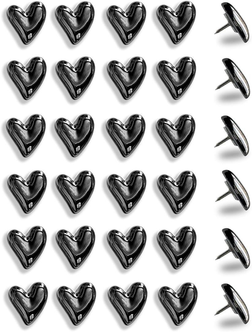 30 pcs - Heart Decorative Pins, Black Cute Pins for Bulletin Board, Office or Home (30Pcs - Black)