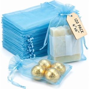 VGOODALL 120PCS Organza Bags, 4x6 Inch Mesh Bags Blue Drawstring Gift Pouches for Candy Jewelry Wedding Party Favors