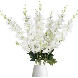 White Delphinium Artificial Flowers,8PCS Long Stem Silk Larkspur Flowers 33.5'' Faux Delphinium Stems for Tall Vase Home Wedding Table Decor(White)