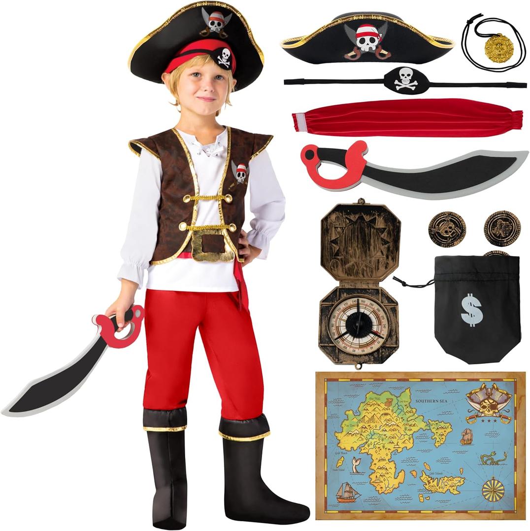 Spooktacular Creations Halloween Pirate Costume Kids, Boys Pirate Costume Set for Toddler Halloween DressUp, Themed Party (Toddler(3-4 yrs), Red)