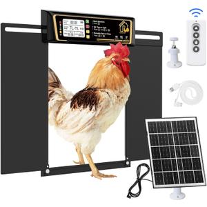 Large Automatic Chicken Coop Door Solar Powered, Charge with 7W Solar Panel Auto Chicken Door, Aluminum Electric Poultry Door with Time & Light Sensor, Remote Control