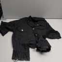 Suvimuga Women's Denim Jacket Button Down Distressed Ruffle Sleeve Crop Jean Jackets Coat (Medium, Black)