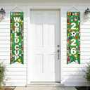 2 x Soccer 2026 Hanging Porch Banner Soccer Theme Vertical Hanging Sign, 2 Pack with International Flags for Porch Door Soccer Party, Sports Events, Bar, Street, Home Decorations 30cm x 117cm