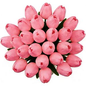 28 Pcs Artificial Tulips, 13.5 Inches PU Faux Tulip Flowers for Spring Easter Celebration Mothers Day Brunch Table Decor (Pink)